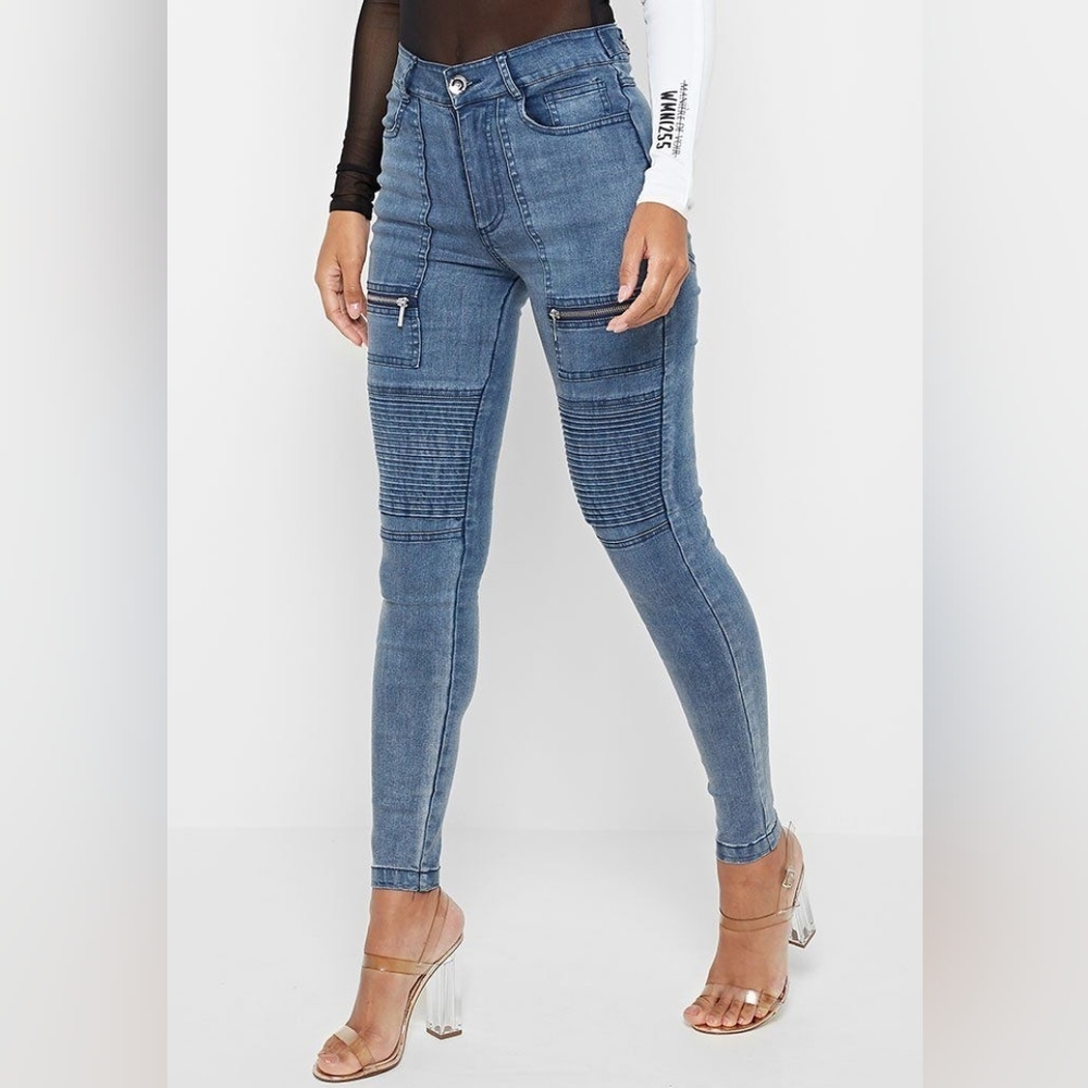 MDV Maniere De Voir Light Blue High Waisted Skinny Moto Jeans UK 10 (US 6)